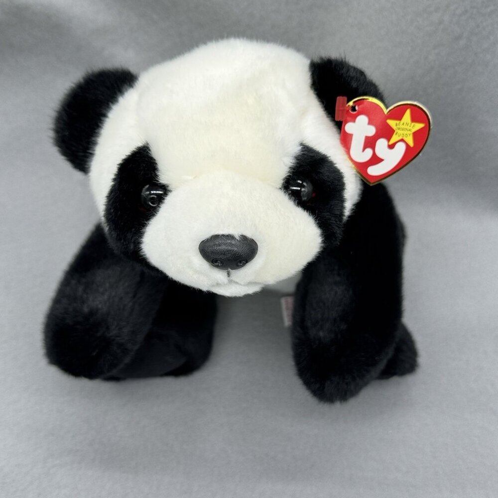 Peking Panda Bear Black White Plush Stuffed Animal TY Beanie Buddies 1998